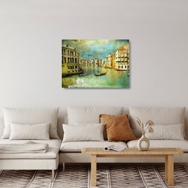 Tablou pe sticlă - Canalul de la Veneția și gondole (70x50 cm)