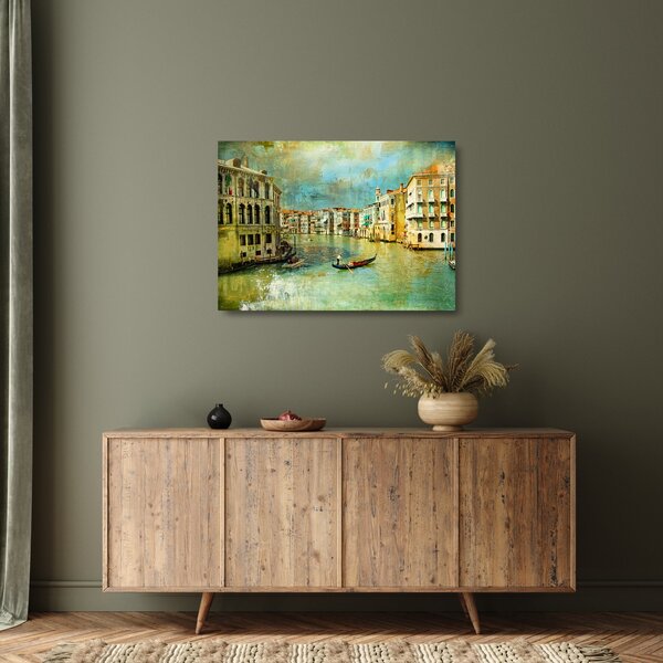Tablou pe sticlă - Canalul de la Veneția și gondole (70x50 cm)