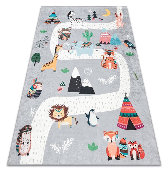 BAMBINO 2160 covor lavabil Sat indian, animale pentru copii anti-alunecare gri - SECUNDAR-COTATI PRODUSUL