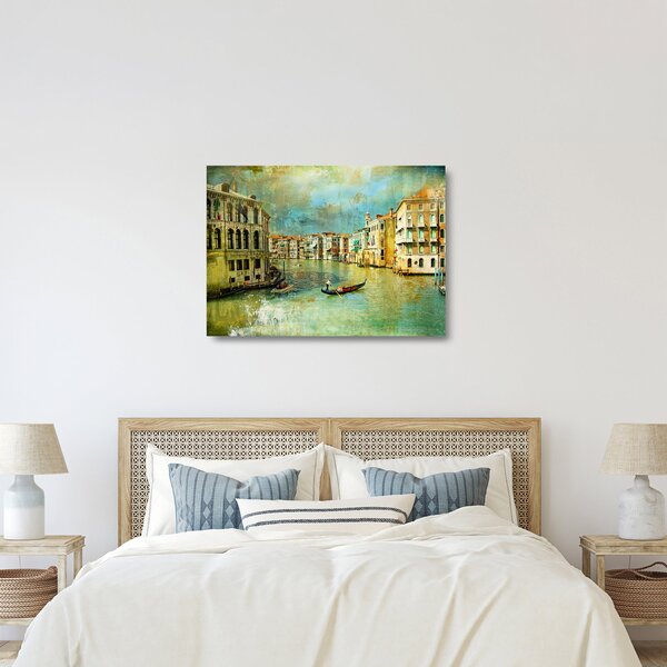 Tablou pe sticlă - Canalul de la Veneția și gondole (70x50 cm)