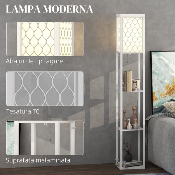 Homcom Lampa Pom 160 cm – Negru cu Rafturi pe 3 Niveluri | Aosom Romania