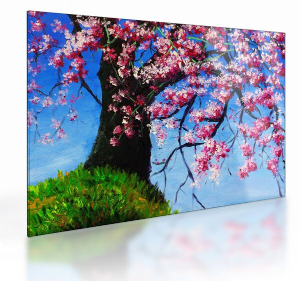 Tablou pe sticlă - Cireș înflorit - pictură (70x50 cm)