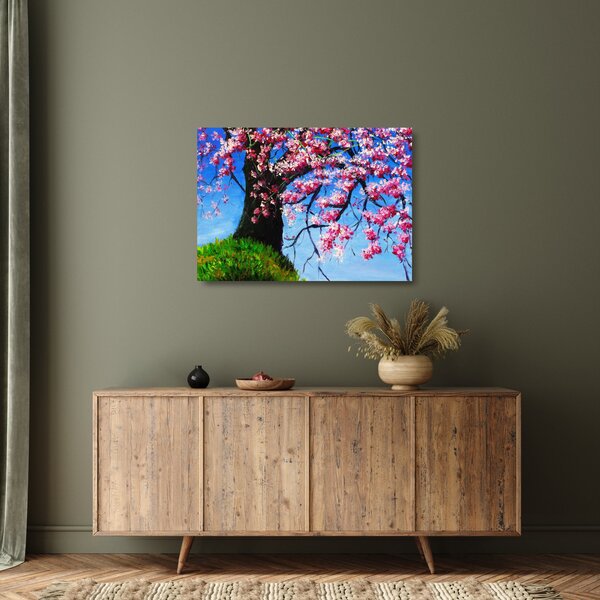 Tablou pe sticlă - Cireș înflorit - pictură (70x50 cm)