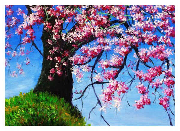 Tablou pe sticlă - Cireș înflorit - pictură (70x50 cm)