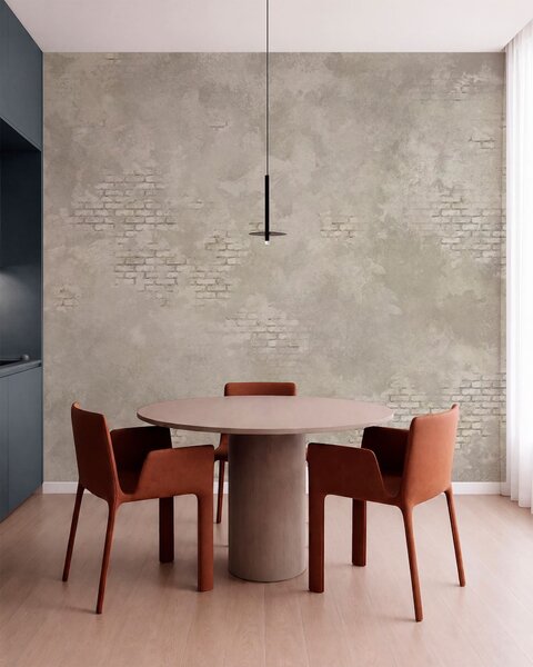 Tapet Tencuială ușoară în stil grunge, cu porțiuni de cărămidă aparentă, Fototapet stil industrial, w05161v1 : Uwalls.ro