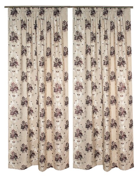 Set draperii Velaria bej cu trandafiri wenge, 2x140x245 cm