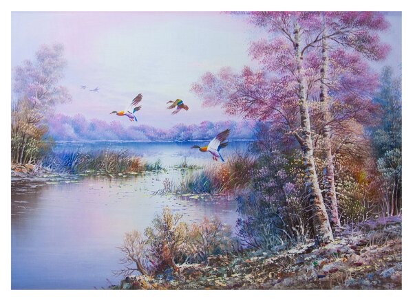 Tablou pe sticlă - Sosirea toamnei, pictură în ulei (70x50 cm)
