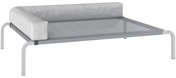 PawHut Pat Ridicat cu Pernă Detasabilă, Plasa Ventilată, Talie Medie, Gri Deschis | Aosom Romania
