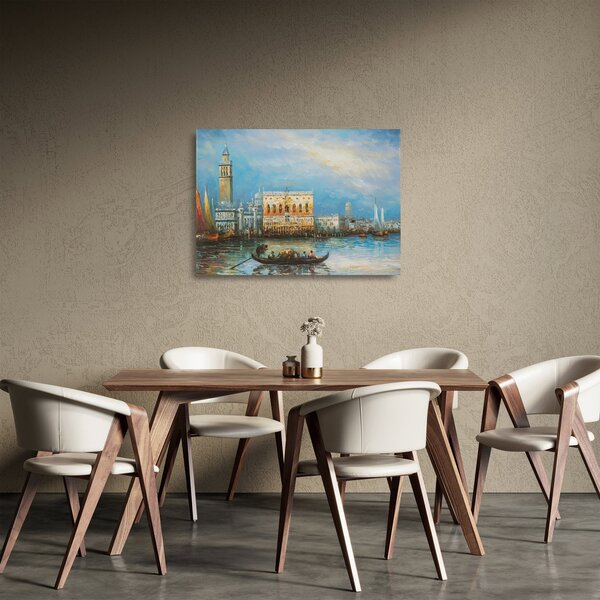 Tablou pe sticlă - Gondola care trece prin Veneția, pictură în ulei (70x50 cm)