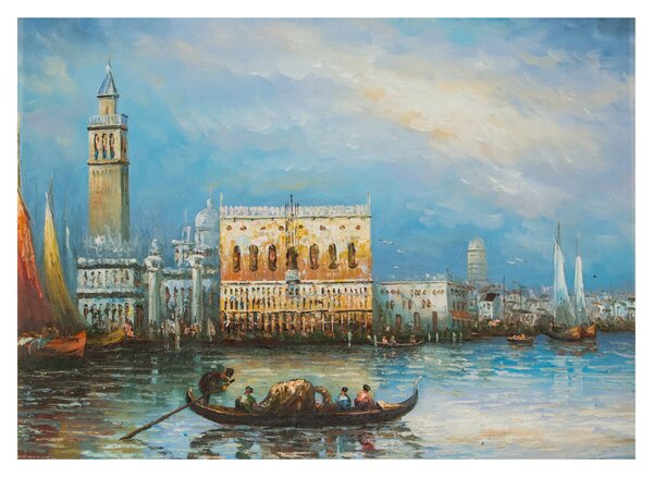 Tablou pe sticlă - Gondola care trece prin Veneția, pictură în ulei (70x50 cm)