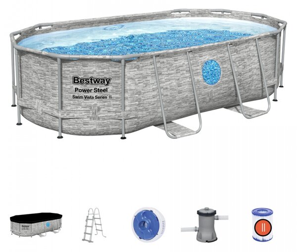 BESTWAY Power Steel Swim Vista piscină cu fereastră 427x250x100 14x8FT 7in1