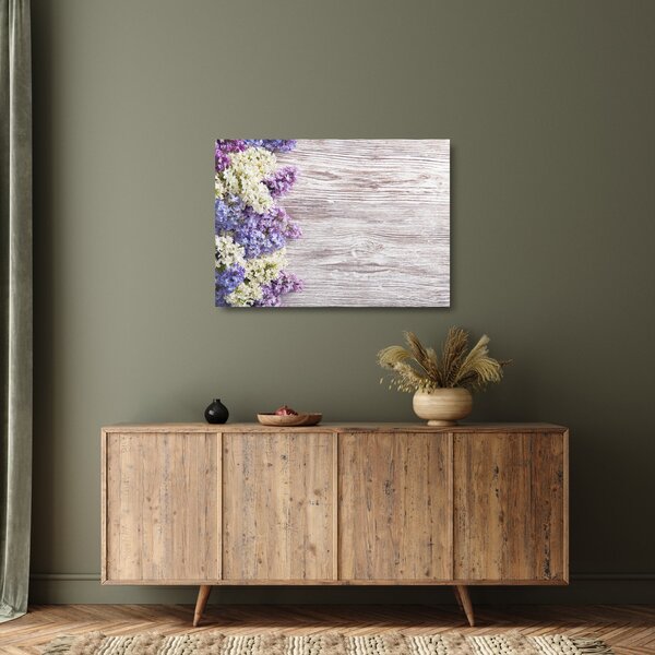 Tablou pe sticlă - Liliac pe lemn (70x50 cm)