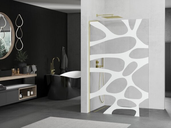 Mexen Kioto L, Paravan de duș Walk-In 80 x 200 cm, 8 mm model alb din sticlă transparentă, profil auriu strălucitor, 800-080-103-50-97