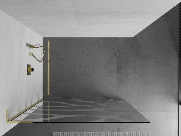 Mexen Kioto L, Paravan de duș Walk-In 80 x 200 cm, 8 mm model alb din sticlă transparentă, profil auriu strălucitor, 800-080-103-50-97