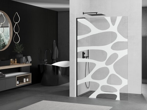 Mexen Kioto L, paravan de dus walk-in 80 x 200 cm, 8 mm sticla transparenta model alb, profil negru, 800-080-103-70-97