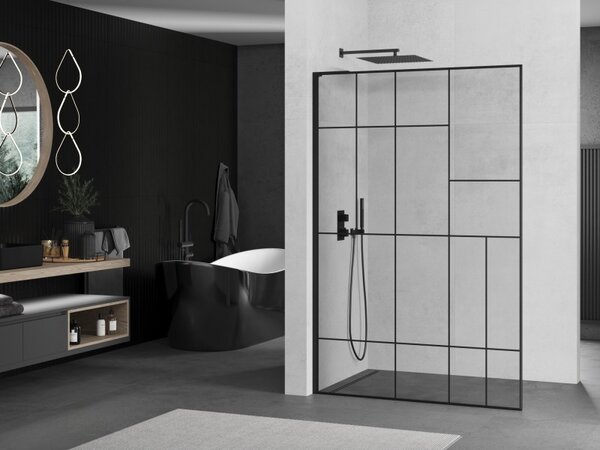 Mexen Kioto L, paravan de dus walk-in 80 x 200 cm, sticla transparenta 8 mm model negru, profil negru, 800-080-103-70-78