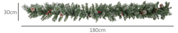 HOMCOM Ghirlandă de Crăciun cu 50 de Lumini LED Albe, Temporizator și Decorațiuni, 180x30x30 cm, Verde | Aosom Romania