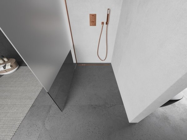 Mexen Kioto L, Paravan de duș Walk-In 70 x 200 cm, 8 mm sticlă transparentă-ger, profil auriu roz, 800-070-103-60-35
