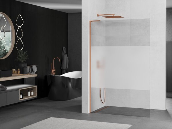 Mexen Kioto L, Paravan de duș Walk-In 70 x 200 cm, 8 mm sticlă transparentă-ger, profil auriu roz, 800-070-103-60-35