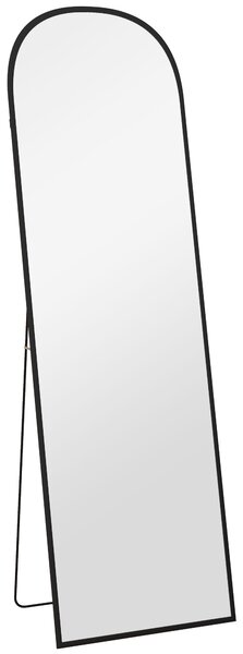 HOMCOM Oglindă de Podea și Perete, Oglindă Modernă cu Structură din Aliaj de Aluminiu și Suport Pliabil, 50x161.5 cm, Negru | Aosom Romania
