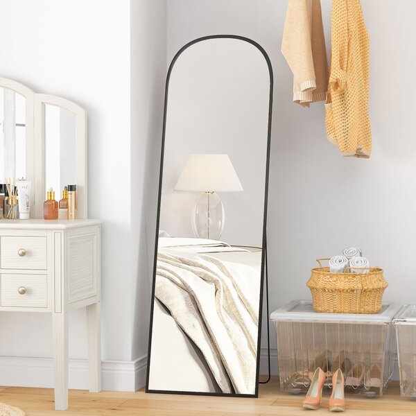 HOMCOM Oglindă de Podea și Perete, Oglindă Modernă cu Structură din Aliaj de Aluminiu și Suport Pliabil, 50x161.5 cm, Negru | Aosom Romania