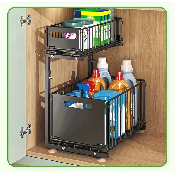 Sinkslide™ Organizator Cu Sertar Glisant Pe 2 Niveluri, Negru