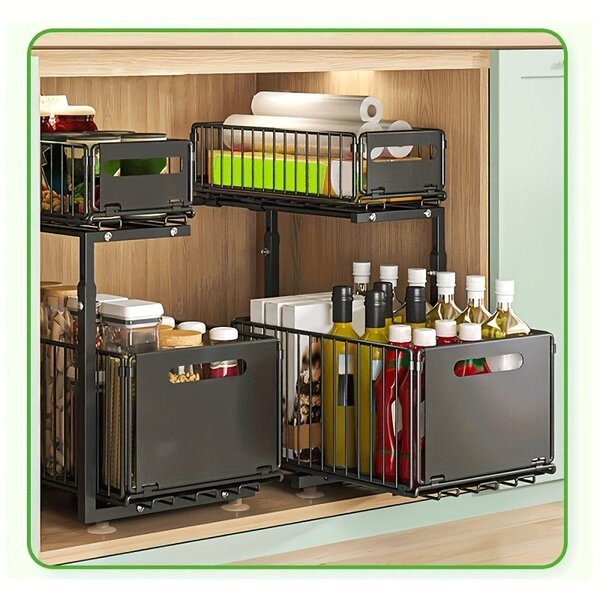 Sinkslide™ Organizator Cu Sertar Glisant Pe 2 Niveluri, Negru