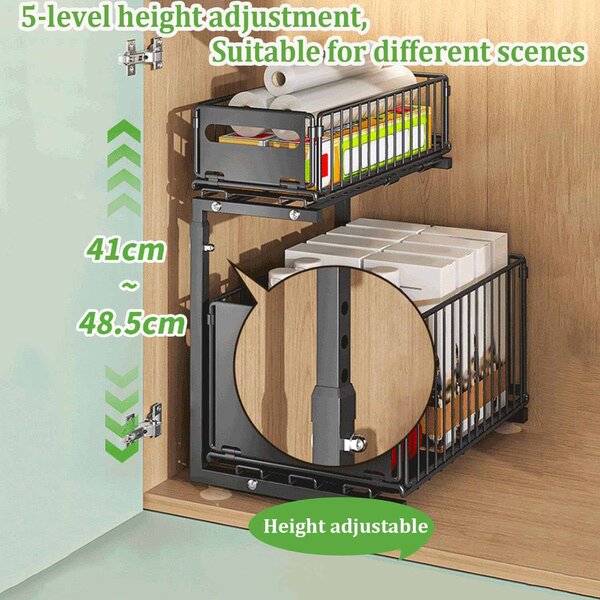 Sinkslide™ Organizator Cu Sertar Glisant Pe 2 Niveluri, Negru