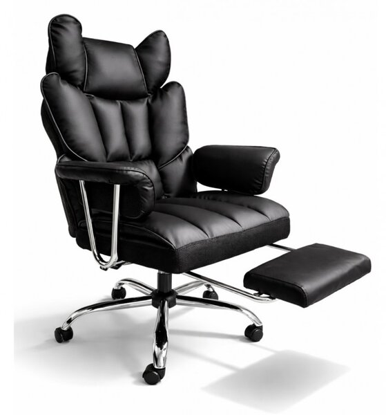 Scaun de birou de lux RELAX PRO cu suport pentru picioare - piele ecologică neagră