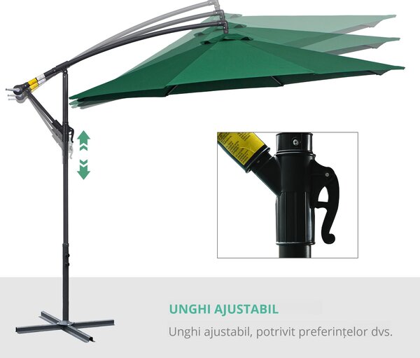 Outsunny Umbrelă Laterală din Metal, Verde, 3m, Protecție UV, Ideală pentru Grădină și Terasă | Aosom Romania