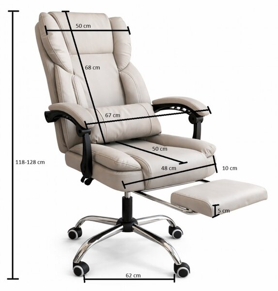 Scaun de birou ergonomic SKYLINE cu suport pentru picioare și suport lombar - piele ecologică crem