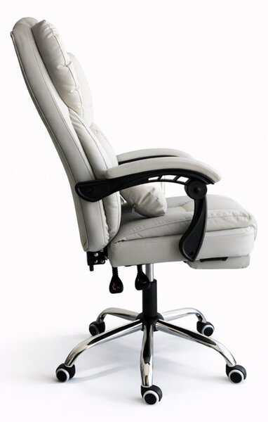 Scaun de birou ergonomic SKYLINE cu suport pentru picioare și suport lombar - piele ecologică crem