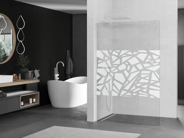 Mexen Kioto L, paravan de dus walk-in 110 x 200 cm, 8 mm sticla transparenta model alb, profil alb, 800-110-103-20-85