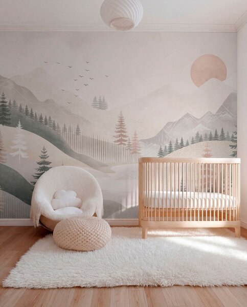 Tapet Peisaj montan minimalist cu pini, Fototapet Natură, w05626 : Uwalls.ro
