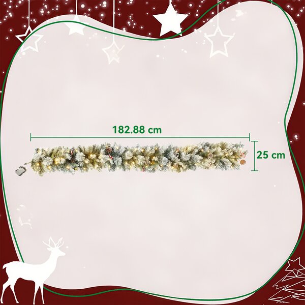 HOMCOM Ghirlanda de Crăciun Ø25x183 cm cu 50 de Lumini LED, Conuri de Pin și Boabe | Aosom Romania