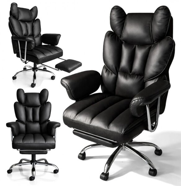 Scaun de birou de lux RELAX PRO cu suport pentru picioare - piele ecologică neagră