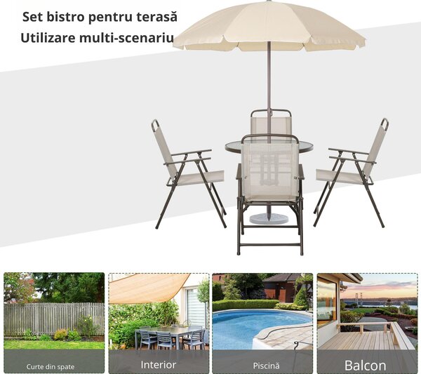 Set Mobilier de Gradina Outsunny cu Tuburi Otel 6 bucati, crem | Aosom Romania