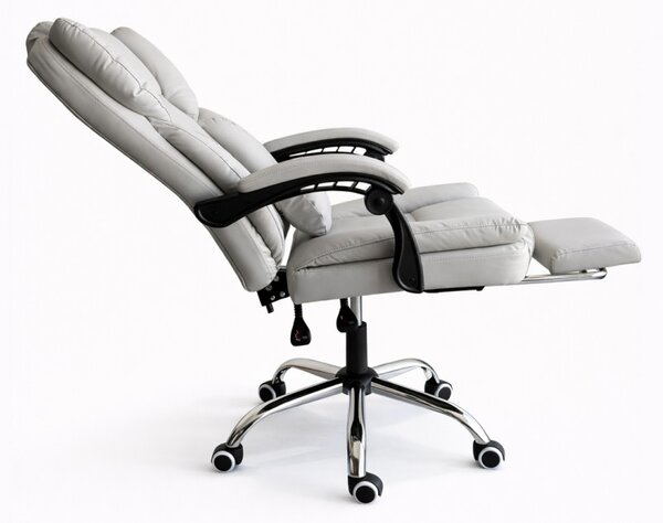 Scaun de birou ergonomic SKYLINE cu suport pentru picioare și suport lombar - piele ecologică crem