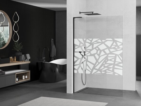 Mexen Kioto L, paravan de dus walk-in 110 x 200 cm, 8 mm sticla transparenta model alb, profil negru, 800-110-103-70-85