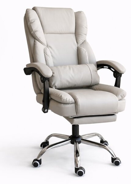 Scaun de birou ergonomic SKYLINE cu suport pentru picioare și suport lombar - piele ecologică crem