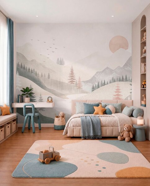 Tapet Peisaj montan minimalist cu pini, Fototapet Natură, w05626 : Uwalls.ro
