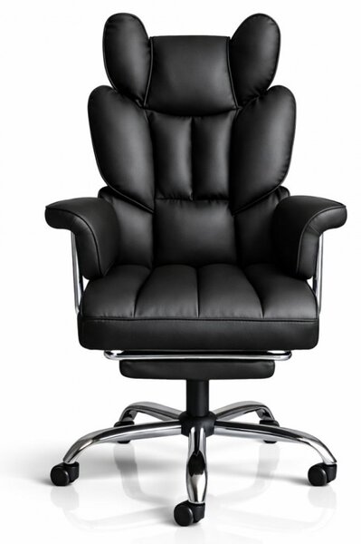 Scaun de birou de lux RELAX PRO cu suport pentru picioare - piele ecologică neagră
