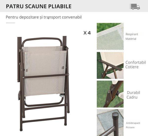 Set Mobilier de Gradina Outsunny cu Tuburi Otel 6 bucati, crem | Aosom Romania