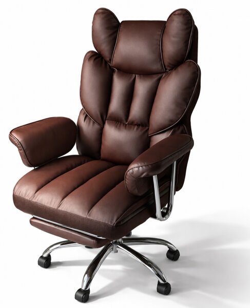 Scaun de birou de lux RELAX PRO cu suport pentru picioare - piele ecologică maro