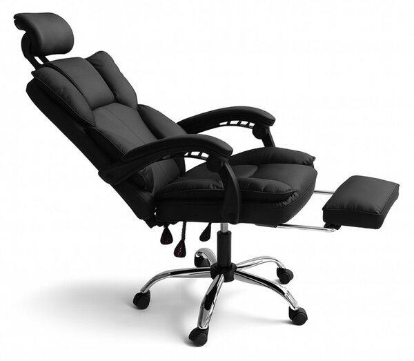 Scaun de birou ergonomic DIRECTO cu suport pentru picioare - piele ecologică neagră