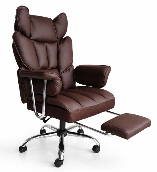 Scaun de birou de lux RELAX PRO cu suport pentru picioare - piele ecologică maro