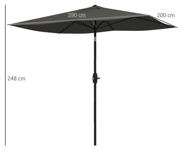 Outsunny Umbrelă de Soare Dreptunghiulară, Umbrelă pentru terasă cu înclinare și deschidere cu manivelă, 300x200x248 cm, Gri | Aosom Romania