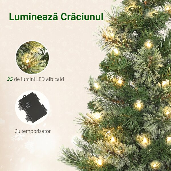 HOMCOM Pom de Crăciun Mic Înalt de 60cm cu 35 LED-uri Albe și Ramuri Ignifuge | Aosom Romania