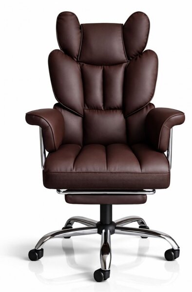 Scaun de birou de lux RELAX PRO cu suport pentru picioare - piele ecologică maro