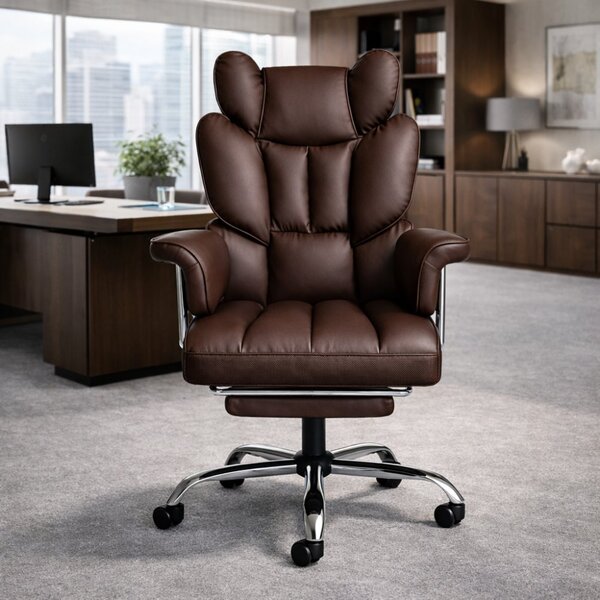 Scaun de birou de lux RELAX PRO cu suport pentru picioare - piele ecologică maro